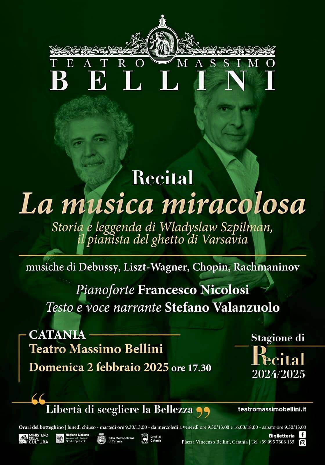 Locandina recital la musica miracolosa al Teatro massimo bellini