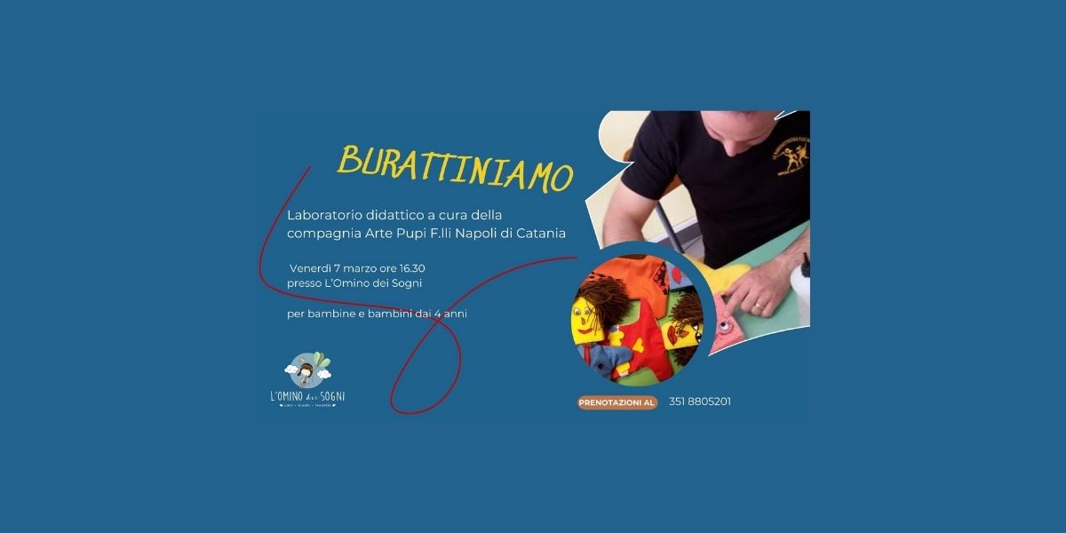Locandina laboratorio di burattini per bambini a cura dei fratelli Napoli